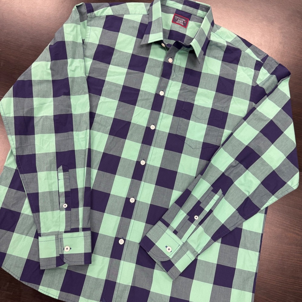 UNTUCKit Button Down Shirt‎ Mens XL Green Navy Buffalo Check Relaxed Bonarda